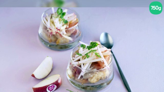 Verrines de St-Jacques au jambon cru et pommes Pink Lady®