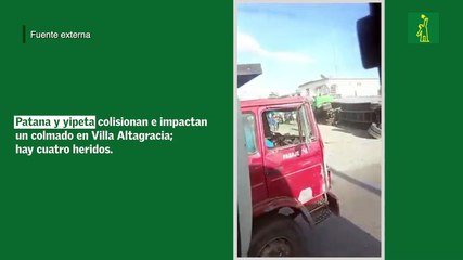 Patana y yipeta colisionan e impactan un colmado en Villa Altagracia; hay cuatro heridos