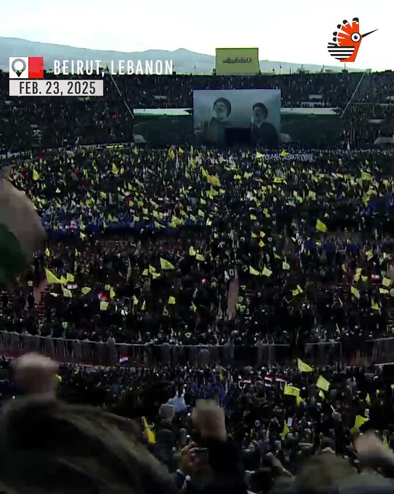 Funeral Procession Holding Hezbollah's Nasrallah makes Debut in Beirut