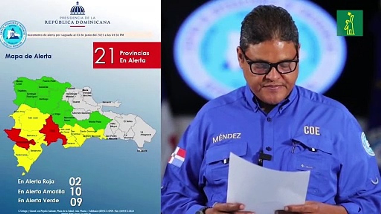 COE coloca 02 provincias en alerta roja, 10 amarilla y mantiene 09 en verde por posibles crecidas de ríos, arroyos y cañadas