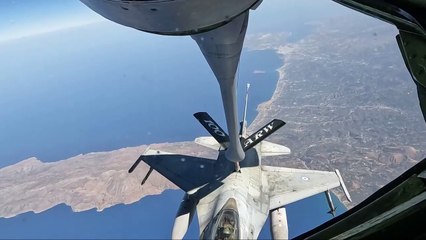 KC-135R refuels Greek F-16 fighters in the air