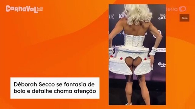 Déborah Secco se fantasia de bolo e detalhe chama atenção