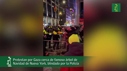 Protestan por Gaza cerca de famoso árbol de Navidad de Nueva York, blindado por la Policía