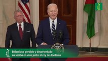 Biden luce perdido y desorientado en sesión en vivo junto al rey de Jordania