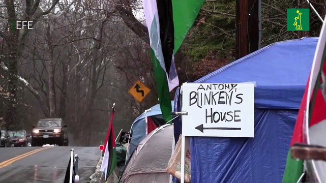 Activistas propalestinos acampan frente a la casa del secretario de Estado de EE.UU.