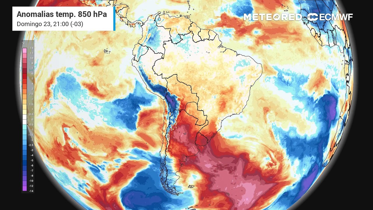 Anomalia de temperaturas em 850hPa - massas de ar