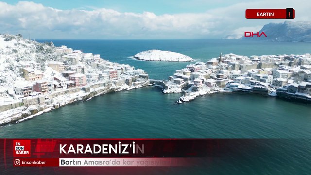 Bartın Amasra'da kar yağışıyla güzel manzaralar oluştu