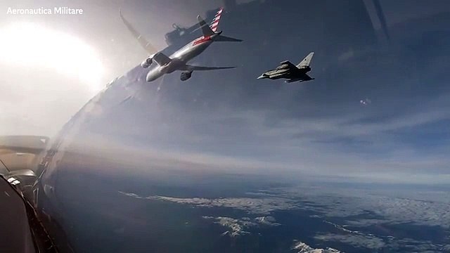 Watch moment Italian fighter jets escort American Airlines flight to Rome after bomb threat