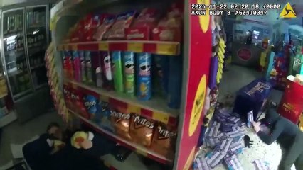 Armed robber's shop raid FOILED in dramatic video