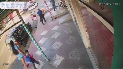 Sidewalk collapsed under feet of passing guy