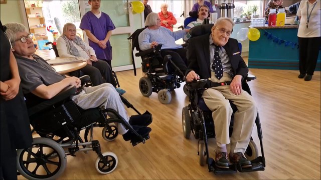 Celebrating Ron Parker's 102nd birthday at Care for Veterans in Worthing