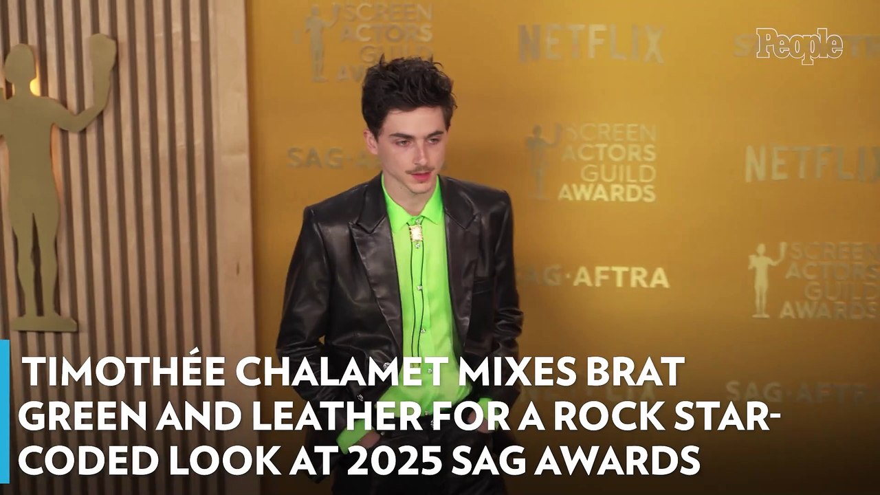 Timothée Chalamet Mixes Brat Green and Leather for a Rock Star-Coded Look at 2025 SAG Awards