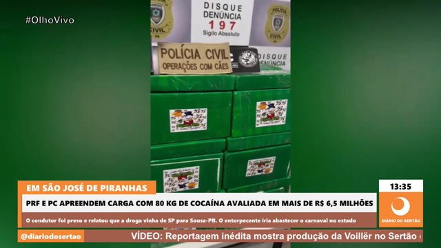 EM SÃO JOSÉ DE PIRANHAS, PRF E PC APREENDEM CARGA COM 80 KG DE COCAÍNA AVALIADA EM MAIS DE R$ 6,5 MILHÕES