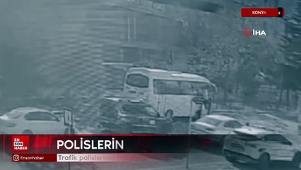 Konya'da trafik polislerinin fedakarca yardımı kamerada