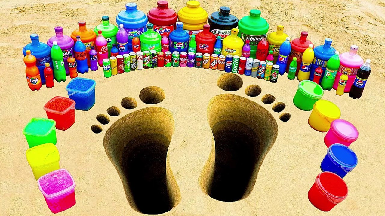 Big Toothpaste Eruption from Double Feet Pit, Bowl of Orbeez, Pepsi, Fanta,Big Coca Cola vs Mentos
