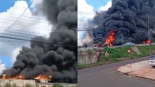 Caminhões pegam fogo após acidente no Contorno Norte em Maringá