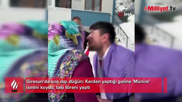Giresun'da sıra dışı düğün: Kardan yaptığı geline 'Münire' ismini koydu, takı töreni yaptı