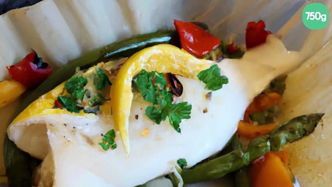 Cabillaud en papillote à l'orientale et son aumonière de légumes