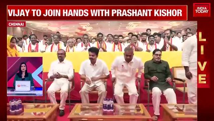 Vijay marks first anniversary of his party, shares stage with Prashant Kishor