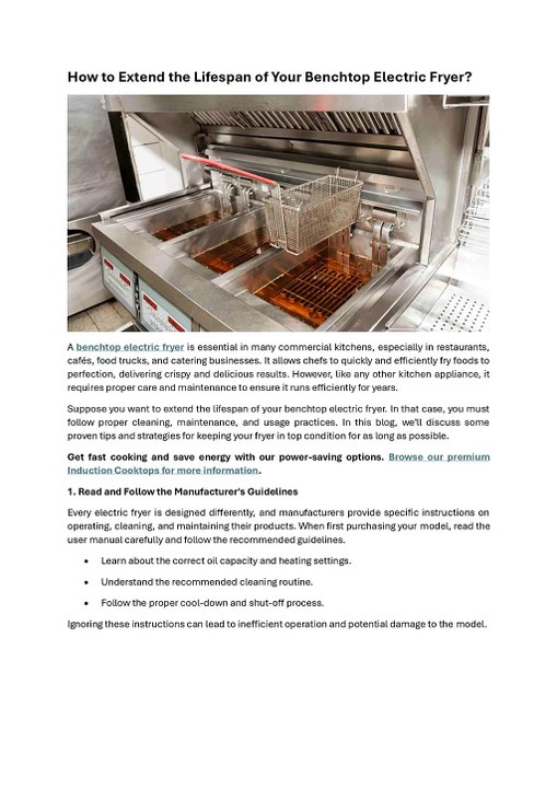 How to Extend the Lifespan of Your Benchtop Electric Fryer