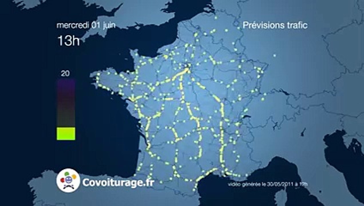 Simulation des embouteillages du Week-end de l'Ascension 2011 : Départs