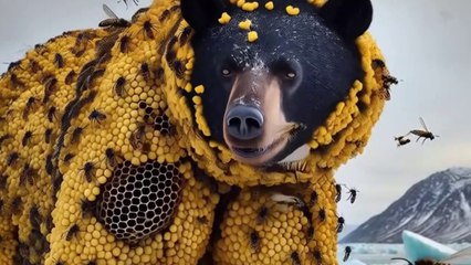 The mother bear was crawling on her body with millions of bees. Luckily, the smart baby bear immediately went to inform the nearby rescue team and rescued the mother bear