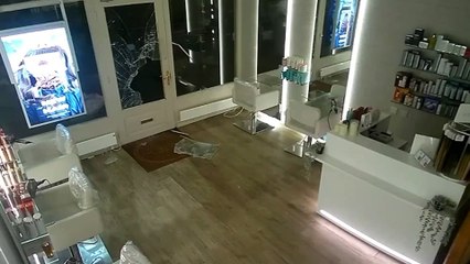 CCTV shows thieves smashing glass door and raiding salon for pricey skincare items