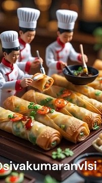 Spring roll preparation using miniatures.