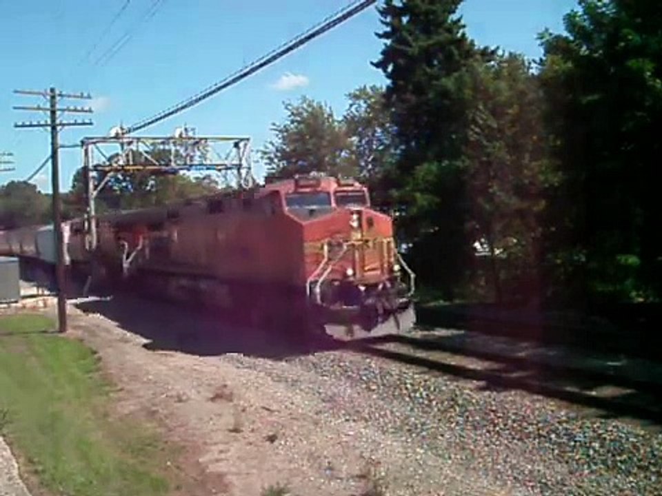 BNSF 5488 Brings westbound  Junk  train through Rochelle IL 9_1_14