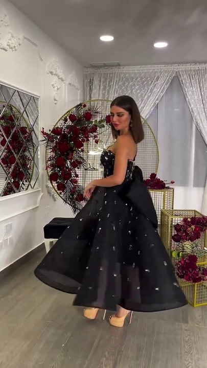 Black Gaun Embellish With Flower Sequence 2025!|Dress Design