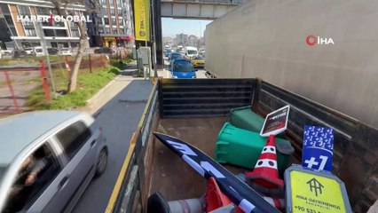 Belediye ekiplerinden kaldırım işgaline müdahale