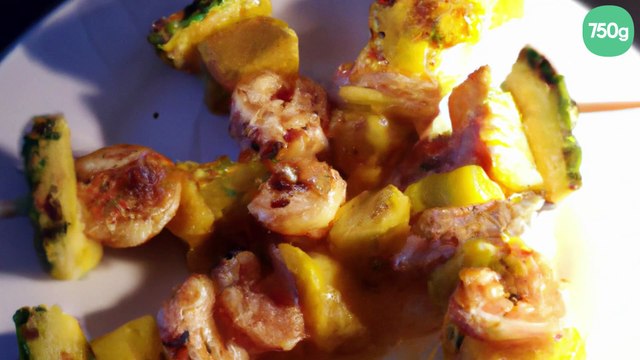 Mes brochettes crevette, courgette et ananas au miel
