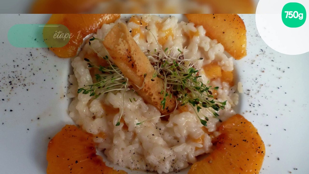 Rizotto au cantal et pêches rôties et sa cigarette auvergnate