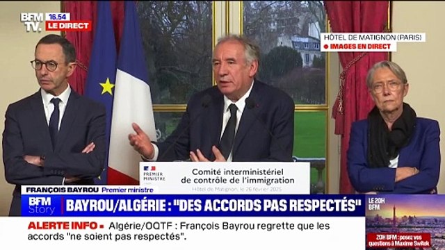 Algérie: François Bayrou affirme que les avantages particuliers [...] devront être remis en cause en cas de non-respect des accords de 1968