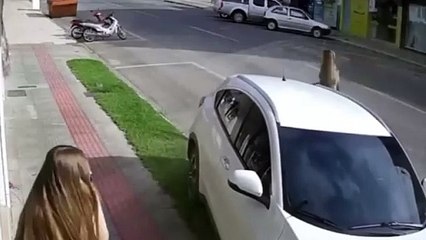 Miracle moment woman escapes being hit by flying car