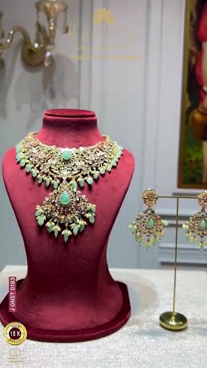 18K Gold Polki Diamond Earrings Set with Pearls & Gemstones