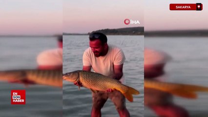 Sapanca Gölü’nde 13 kilo sazan yakaladı