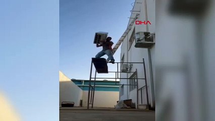 Klima montajı faciası! İskeleyle birlikte düştü