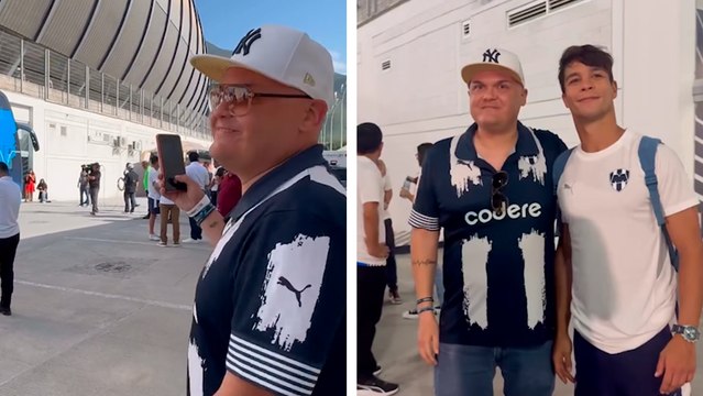 Fan de Rayados llega temprano al estadio y se lleva la sorpresa de conocer a sus ídolos antes del Monterrey vs. Necaxa