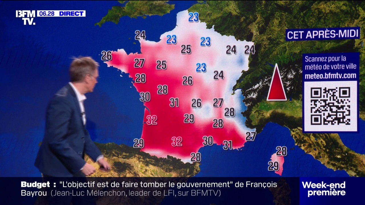 Un temps ensoleillé partout en France, de fortes chaleurs attendues dans le Sud-Ouest, des températures comprises entre 23°C et 32°C ce dimanche