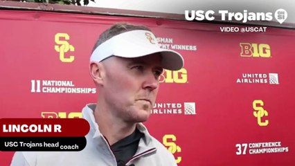 USC Trojans head coach Lincoln Riley discusses how the depth on the line of scrimmage has improved