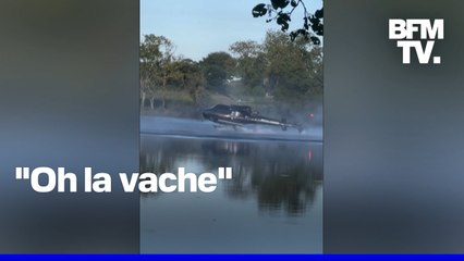 Finistère: les images impressionnantes du crash d'un hélicoptère dans l'eau