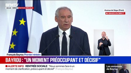 Discours de rentrée: "La France dans un dangereux paradoxe" pointe François Bayrou, Premier ministre