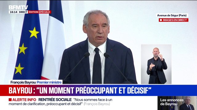 Discours de rentrée: La France dans un dangereux paradoxe pointe François Bayrou, Premier ministre