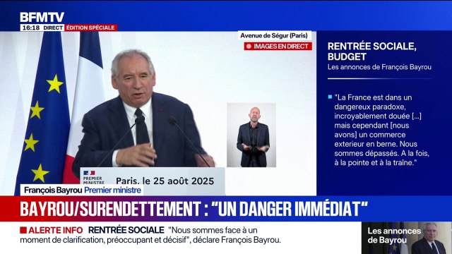 Discours de rentrée: La charge de la dette va devenir cette année le budget le plus important de la nation , déclare le premier ministre François Bayrou