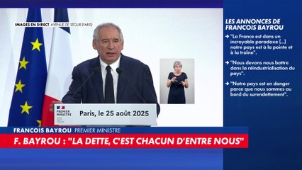 «La prise de conscience des Français est le seul moyen» d'affronter la dette, selon François Bayrou