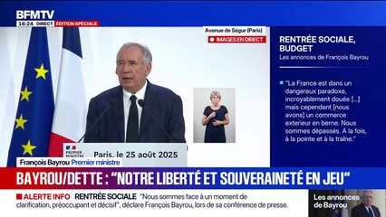 Discours de rentrée: "On licencie les fonctionnaires et on augmente massivement les impôts, c'est ça ce qui nous menace", déclare François Bayrou