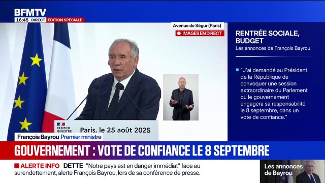 Discours de rentrée: Si vous n'avez pas de majorité, le gouvernement tombe , rappelle le Premier ministre, François Bayrou