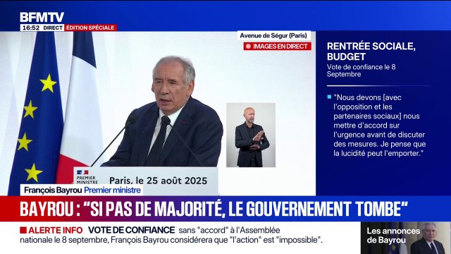 Discours de rentrée: Notre survie dépend de chacun des parlementaires français , souligne le Premier ministre, François Bayrou