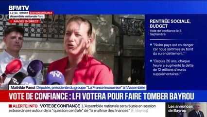 Vote de confiance du 8 septembre : "Nous avons donc la date où ils tomberont" lance Mathilde Panot à propos du gouvernement Bayrou